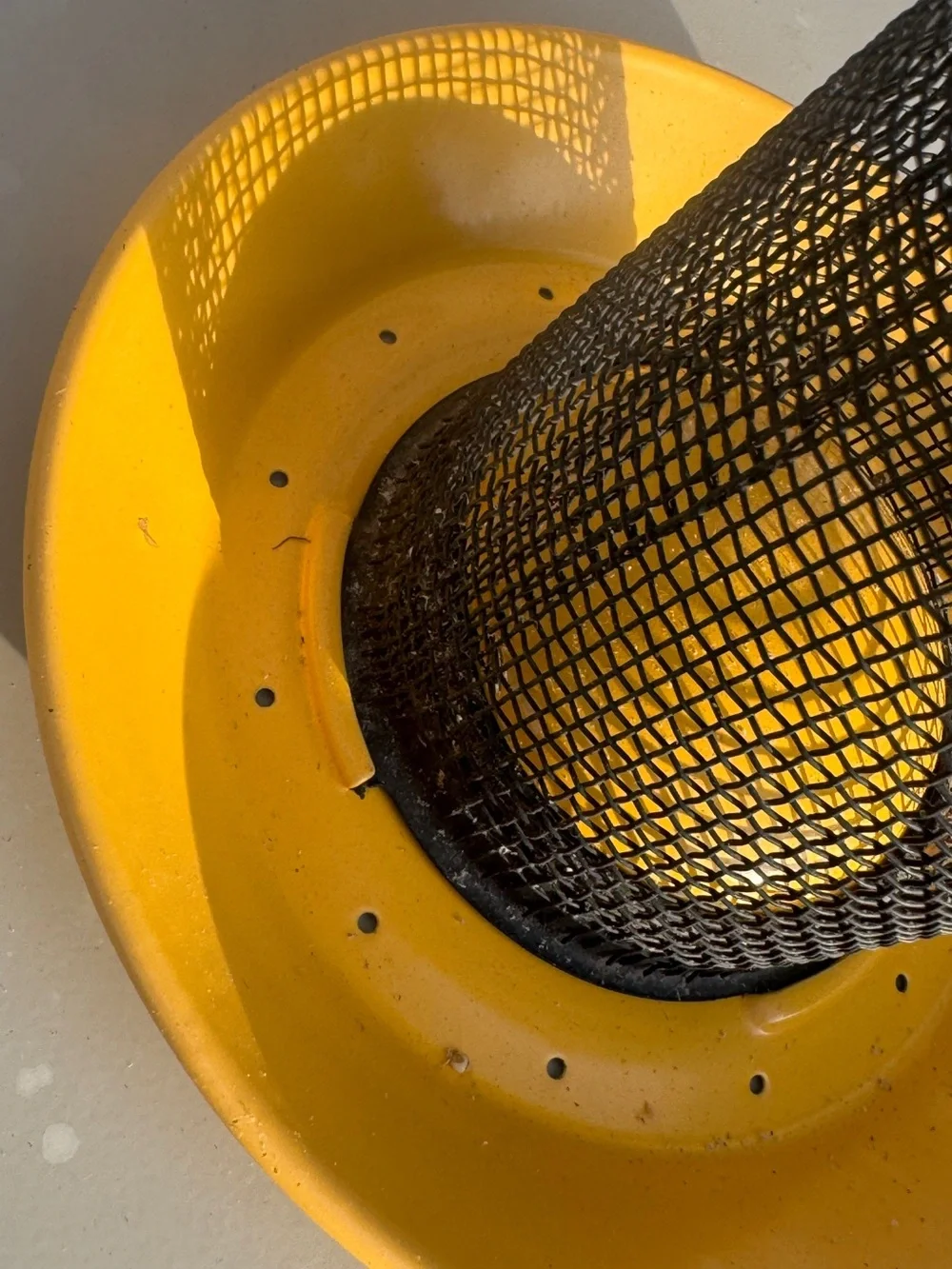 Yellow Metal Finch Bird Feeder with Black Mesh Tube 13”x6”